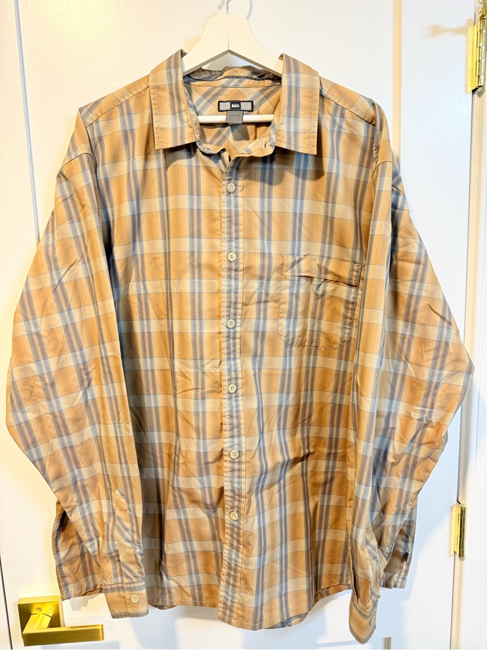 REI Men’s Brown & Blue Plaid Button Down Long Sleeve Shirt - Size XL